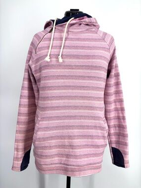 Ampersand Ave Pink and Navy Striped “DoubleHood” Pullover Hoodie, Large
